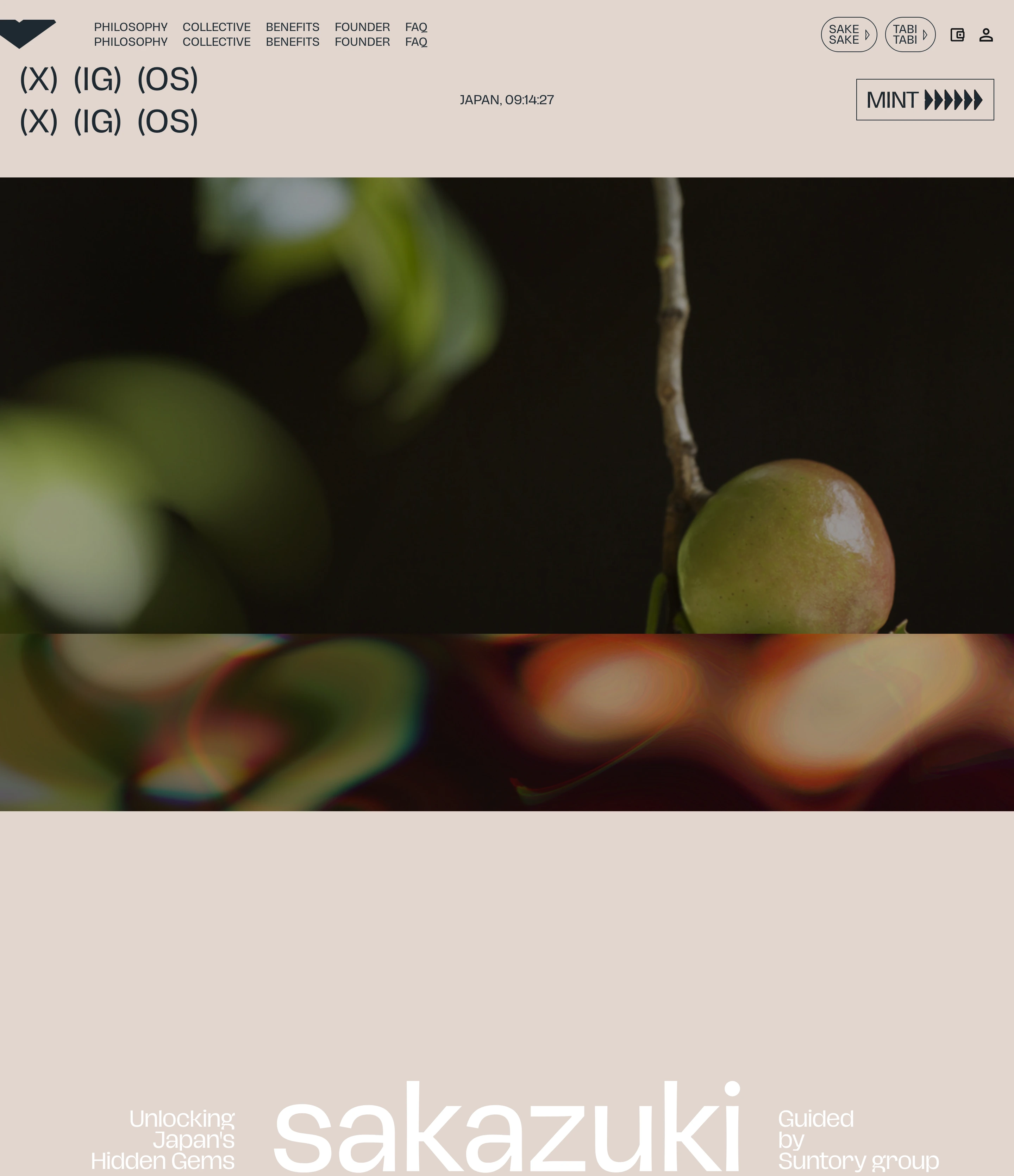 Grounded editorial hero pairing earthy ceramic tones and organic macro photography with kinetic brutalist typography.