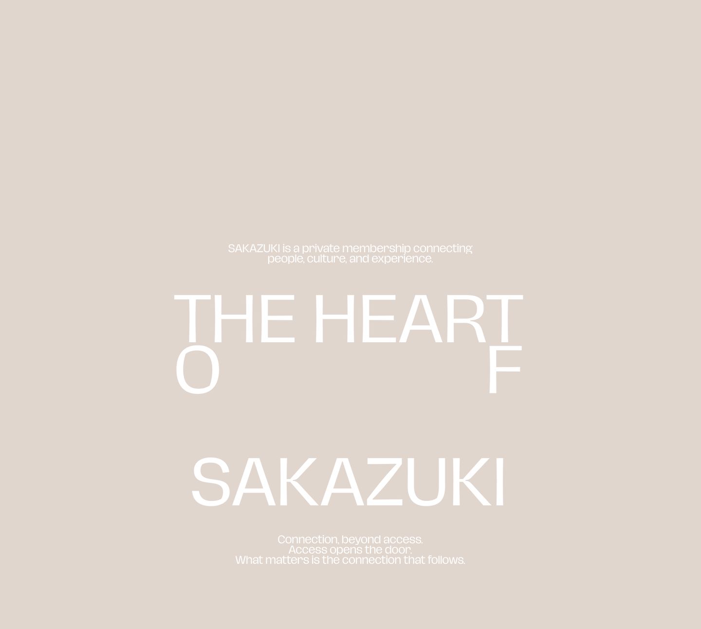 A serene and spacious typographic statement set in crisp white against a calming, warm sand canvas.