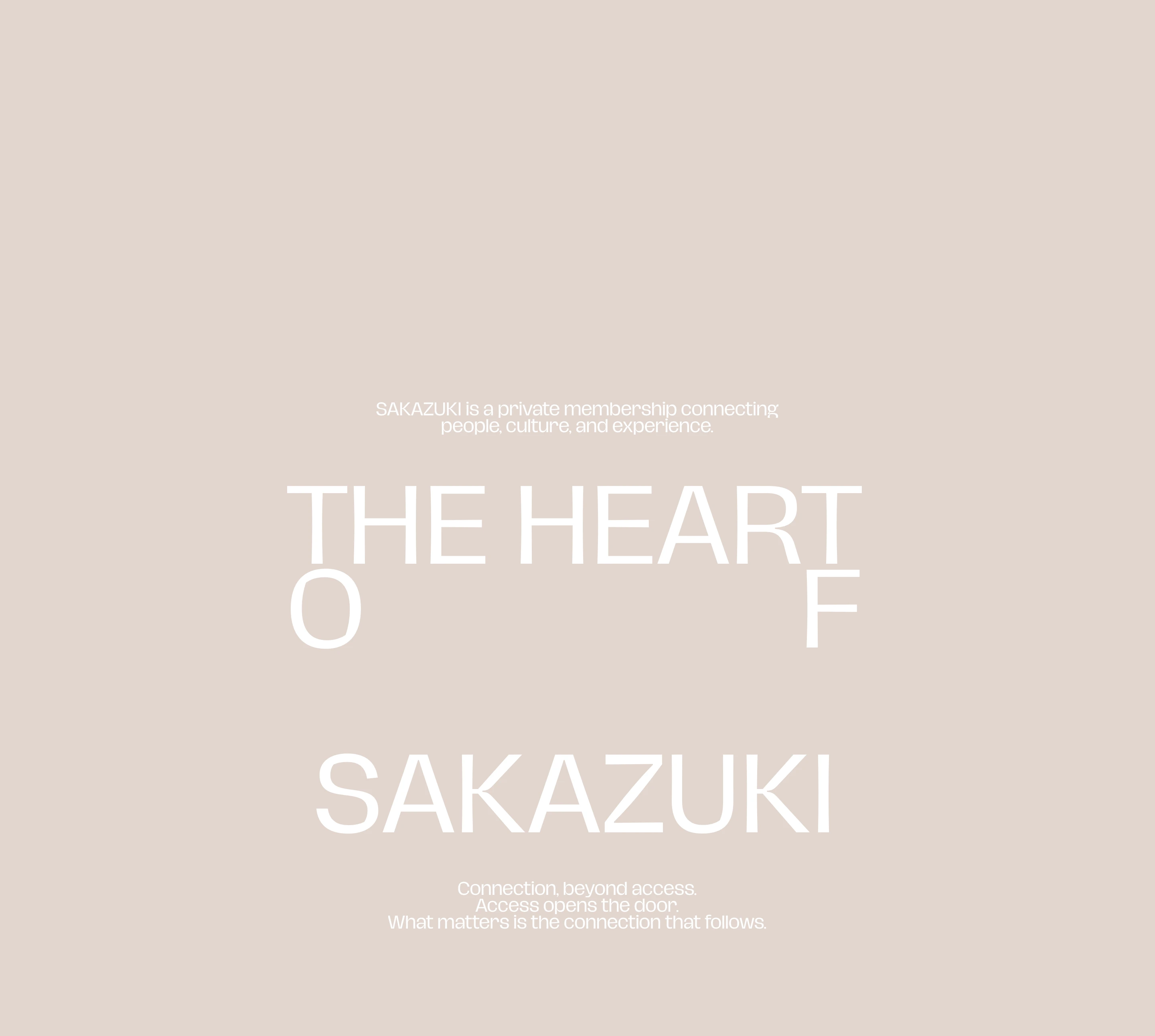 A serene and spacious typographic statement set in crisp white against a calming, warm sand canvas.