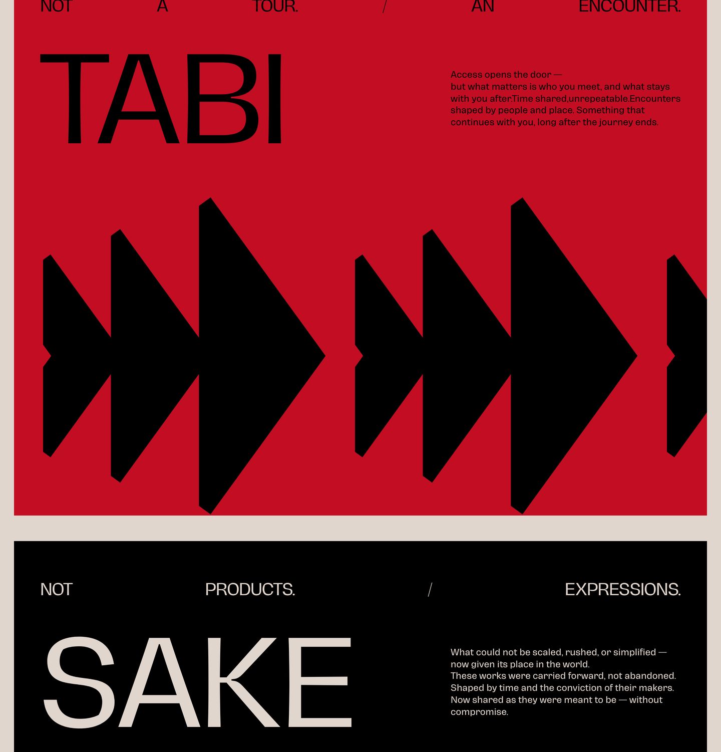 Bold poster-like editorial blocks striking a dramatic balance between stark black and crimson with massive typographic manifestos.