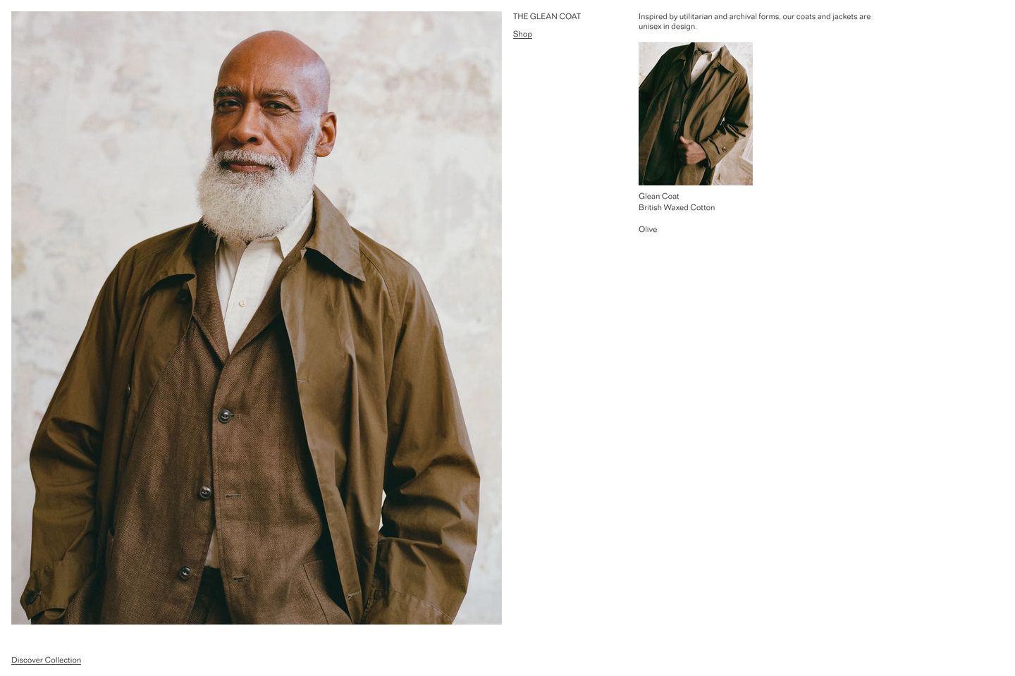 Quiet editorial product showcase pairing an expansive portrait with sparse, delicate typography and secondary garment imagery across an airy layout.