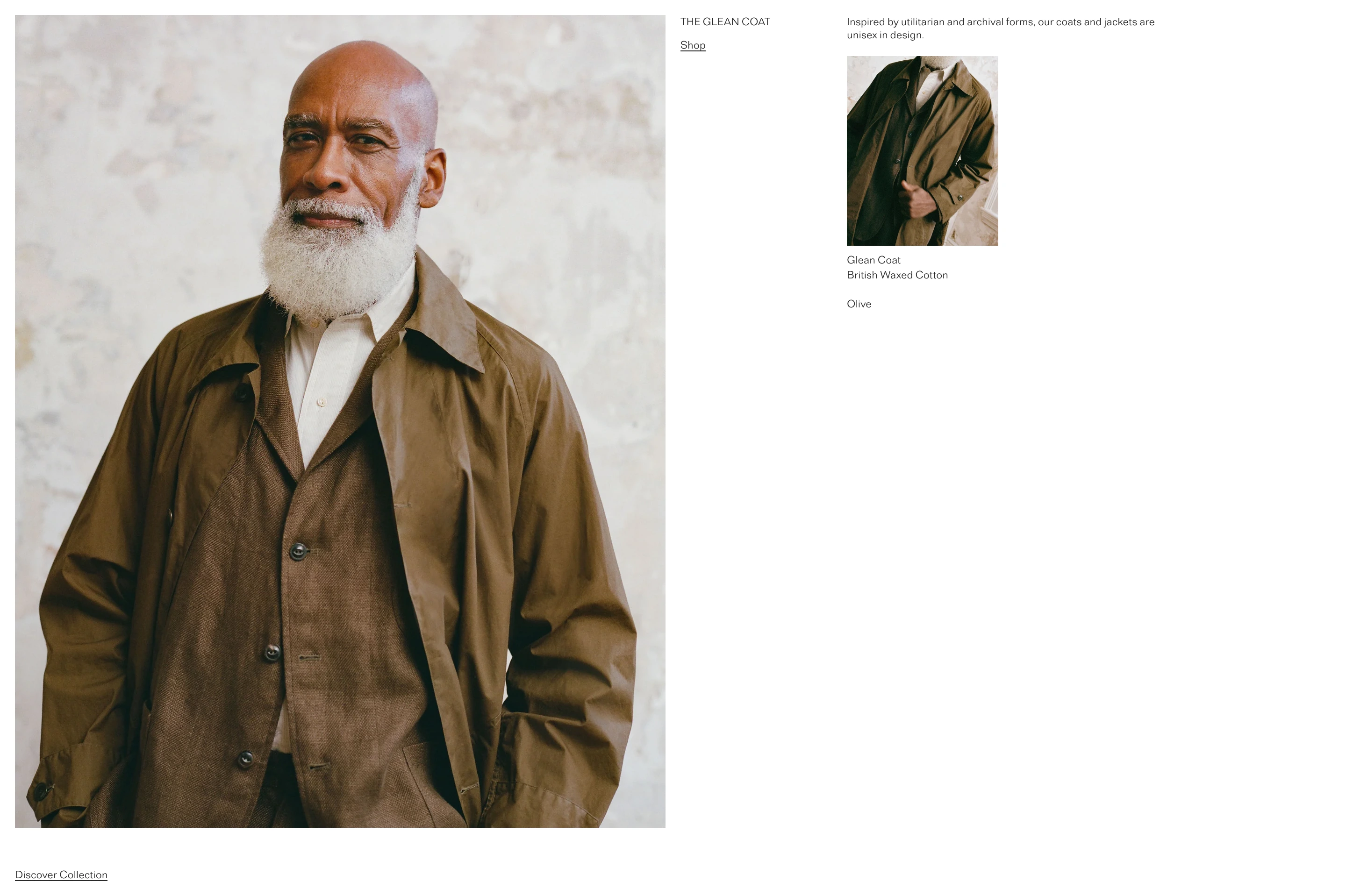 Quiet editorial product showcase pairing an expansive portrait with sparse, delicate typography and secondary garment imagery across an airy layout.