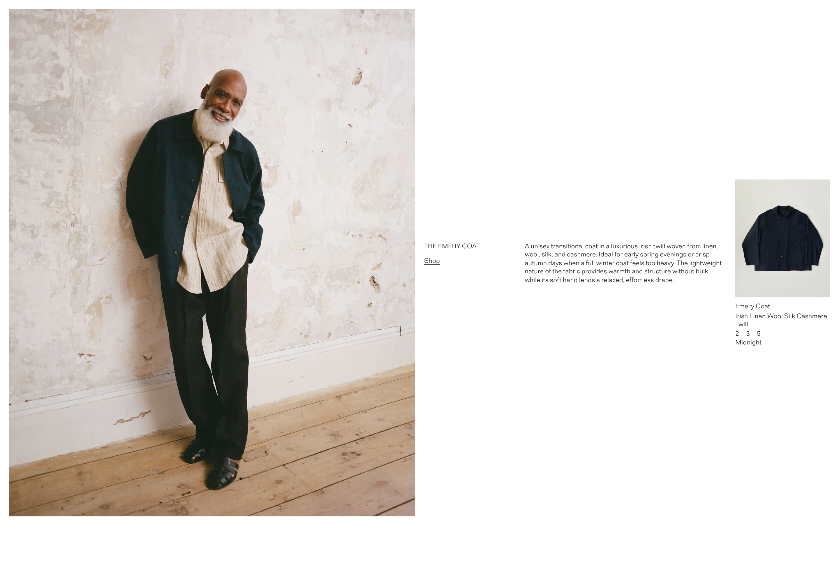 An airy editorial showcase pairing an atmospheric lifestyle portrait with subtle product copy and a floating packshot.