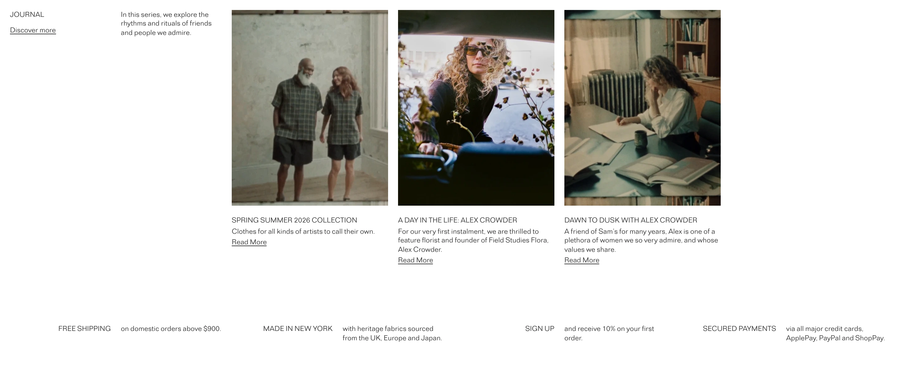 A quiet editorial journal gallery with muted, filmic lifestyle imagery set against an airy white canvas and delicate sans-serif typography.