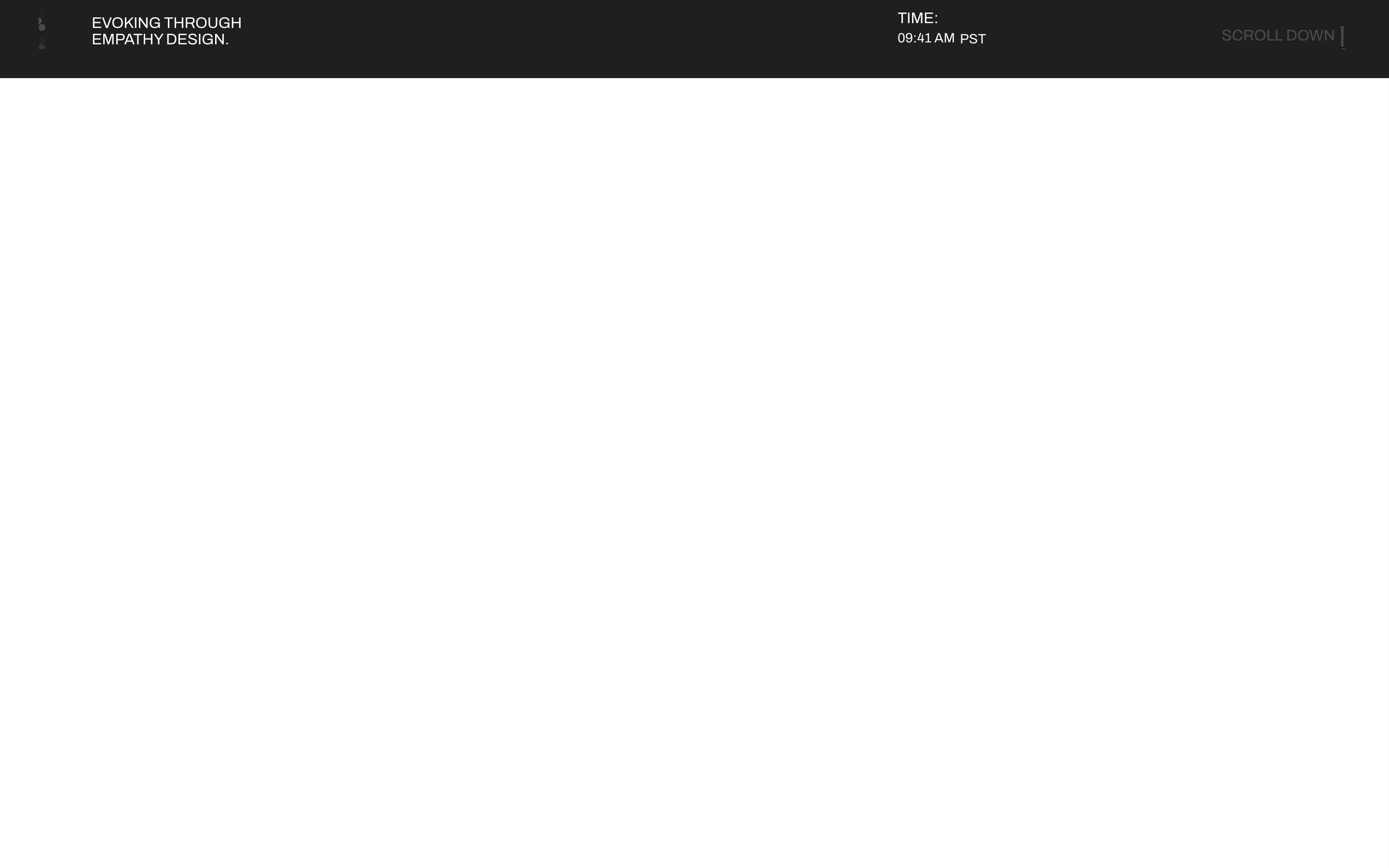 A stark, minimalist utility header with uppercase technical metadata framing an expansive, empty white canvas.