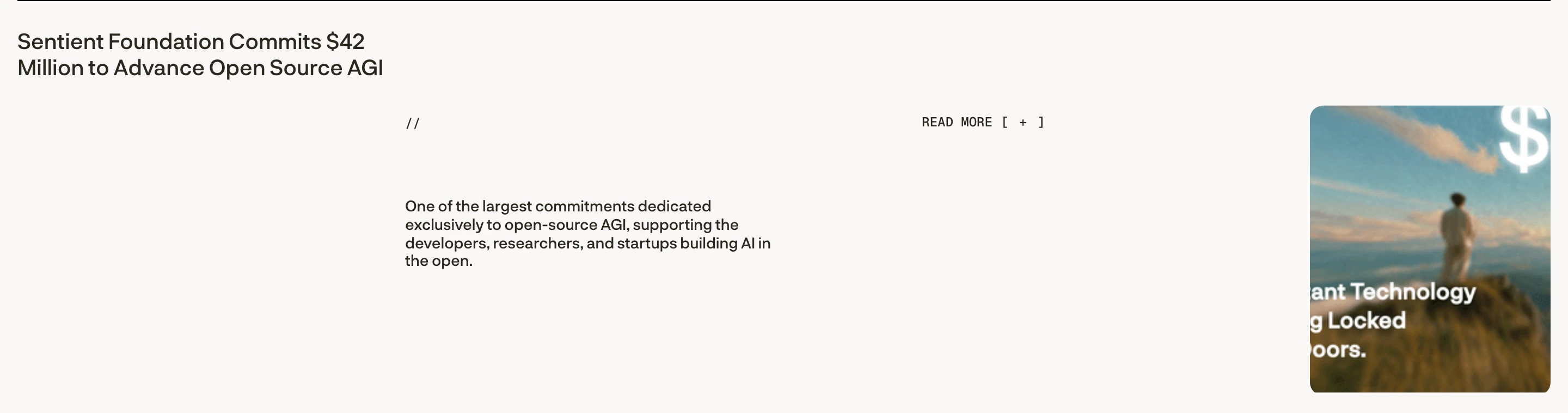 Sparse, clinical news banner pairing stark sans-serif headlines with monospace code annotations and an airy off-white background.