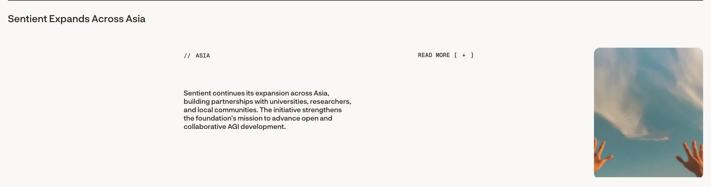 Minimal, airy editorial announcement defined by generous whitespace, code-like monospace annotations, and an offset photo thumbnail.