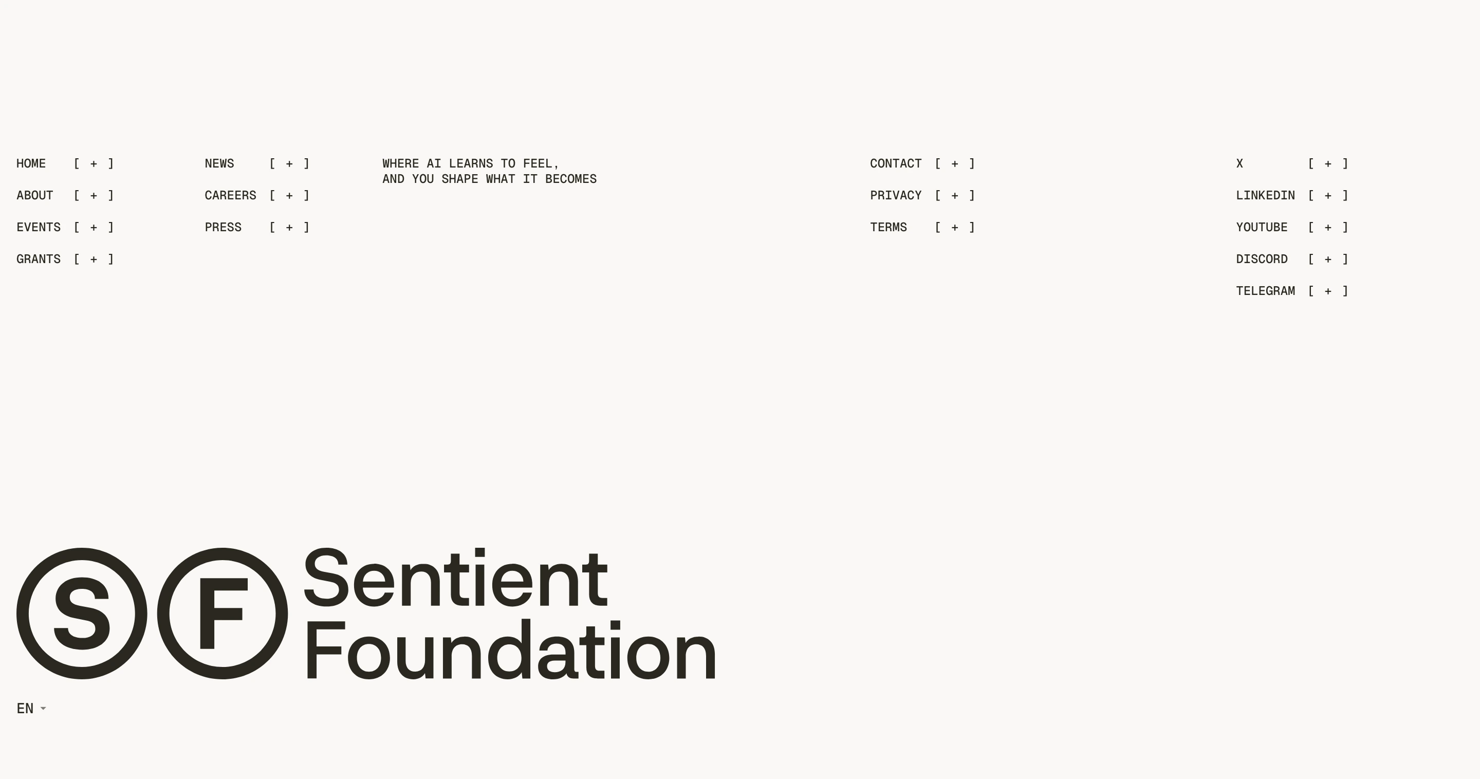 An exceptionally airy, stark footer framed by disciplined monospaced directory links and anchored by an oversized typography mark.