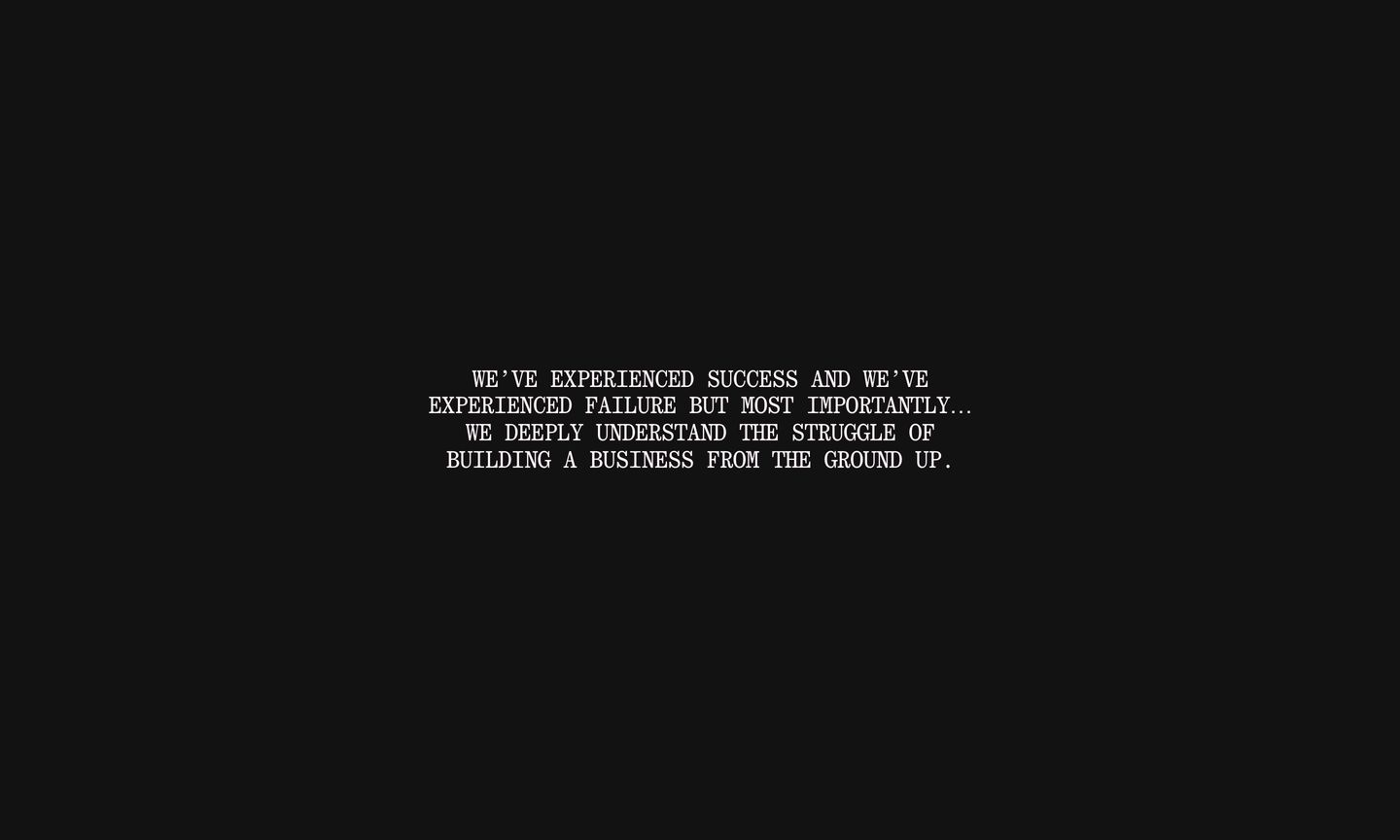 A stark, contemplative full-screen manifesto slide floating in vast darkness like a cinematic title card.