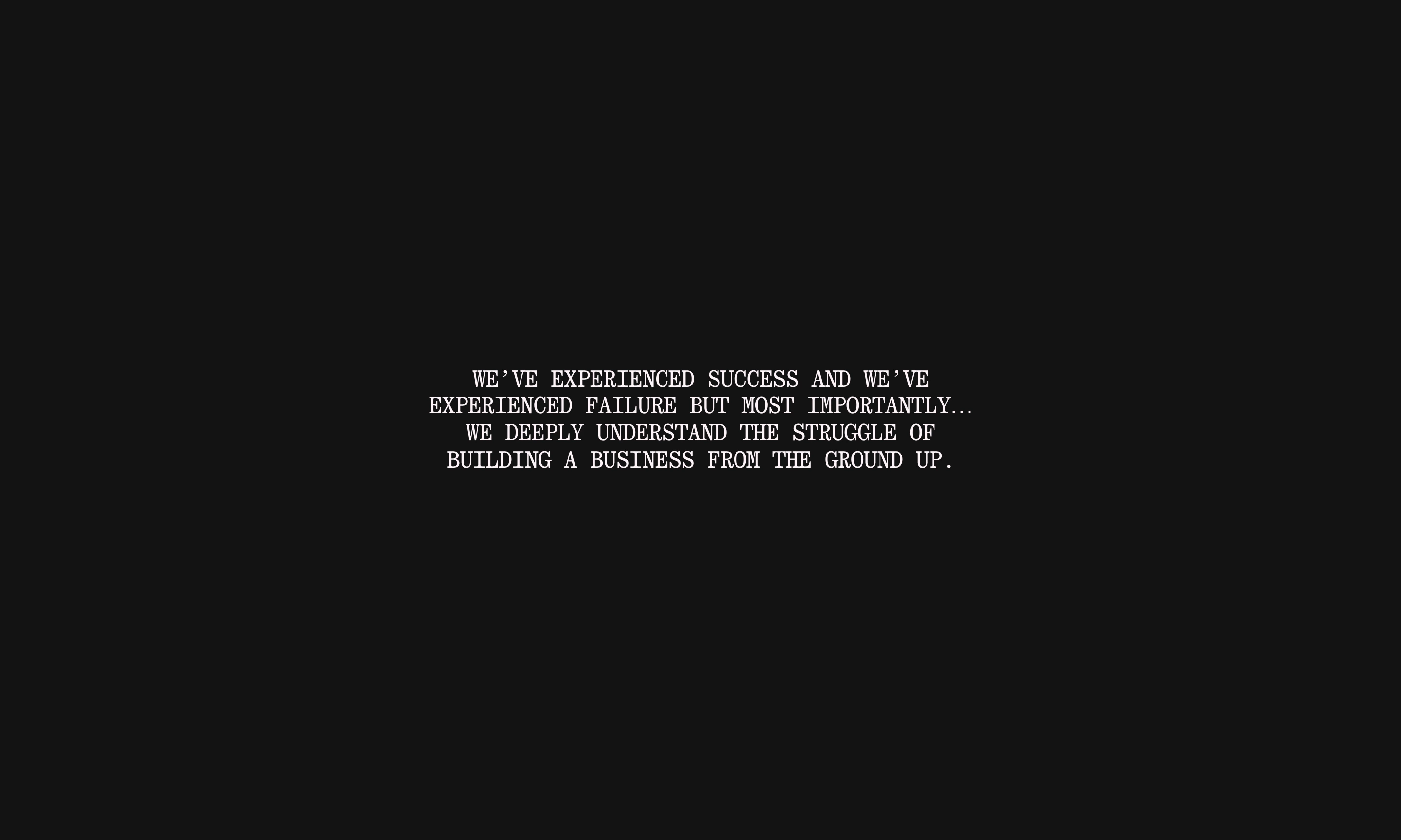 A stark, contemplative full-screen manifesto slide floating in vast darkness like a cinematic title card.