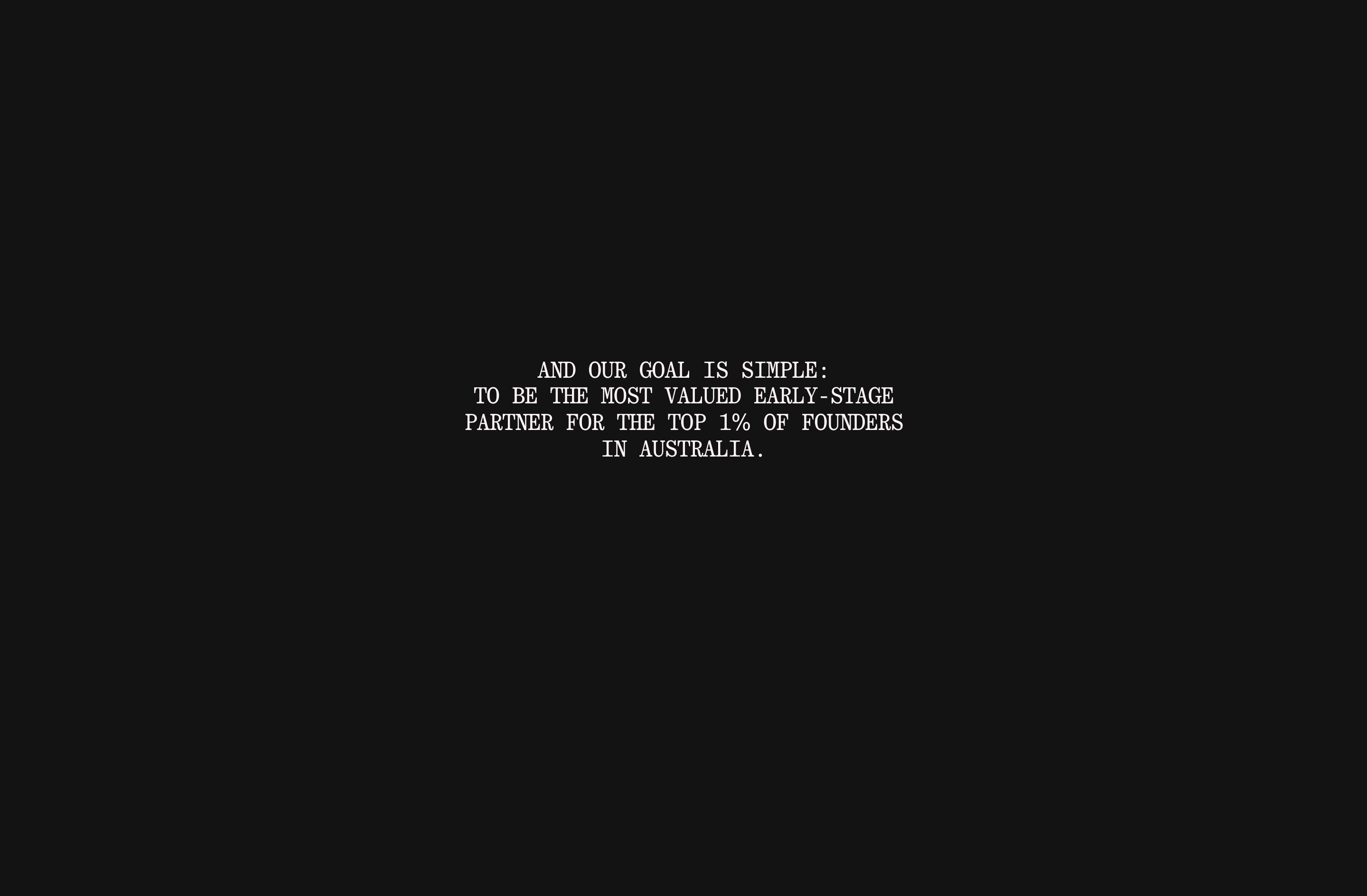 Sparse, austere slide featuring a tightly centered block of all-caps monospace text swimming in immense negative dark space.