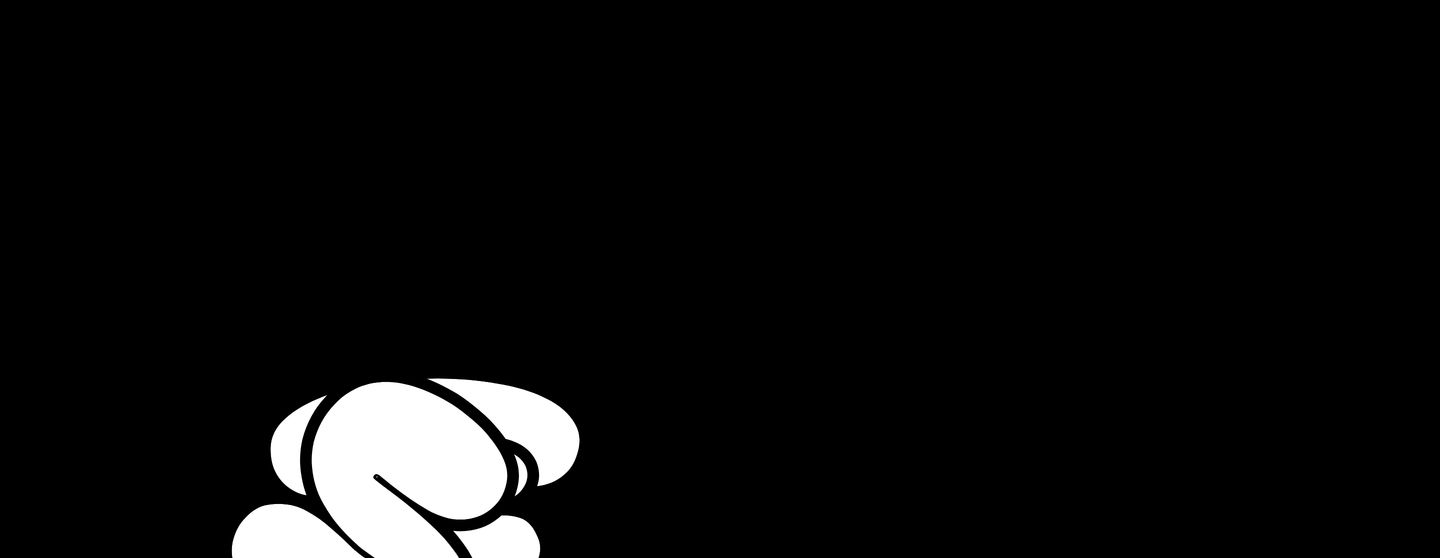 A stark black expanse broken only by a cropped, bubbly cartoon character peeking up from the bottom edge.