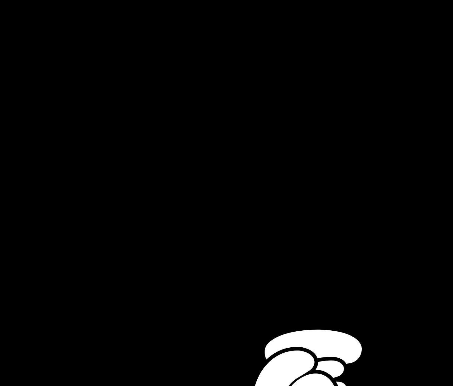 A vast black expanse broken only by a playful monochrome cartoon illustration peeking into the bottom frame.