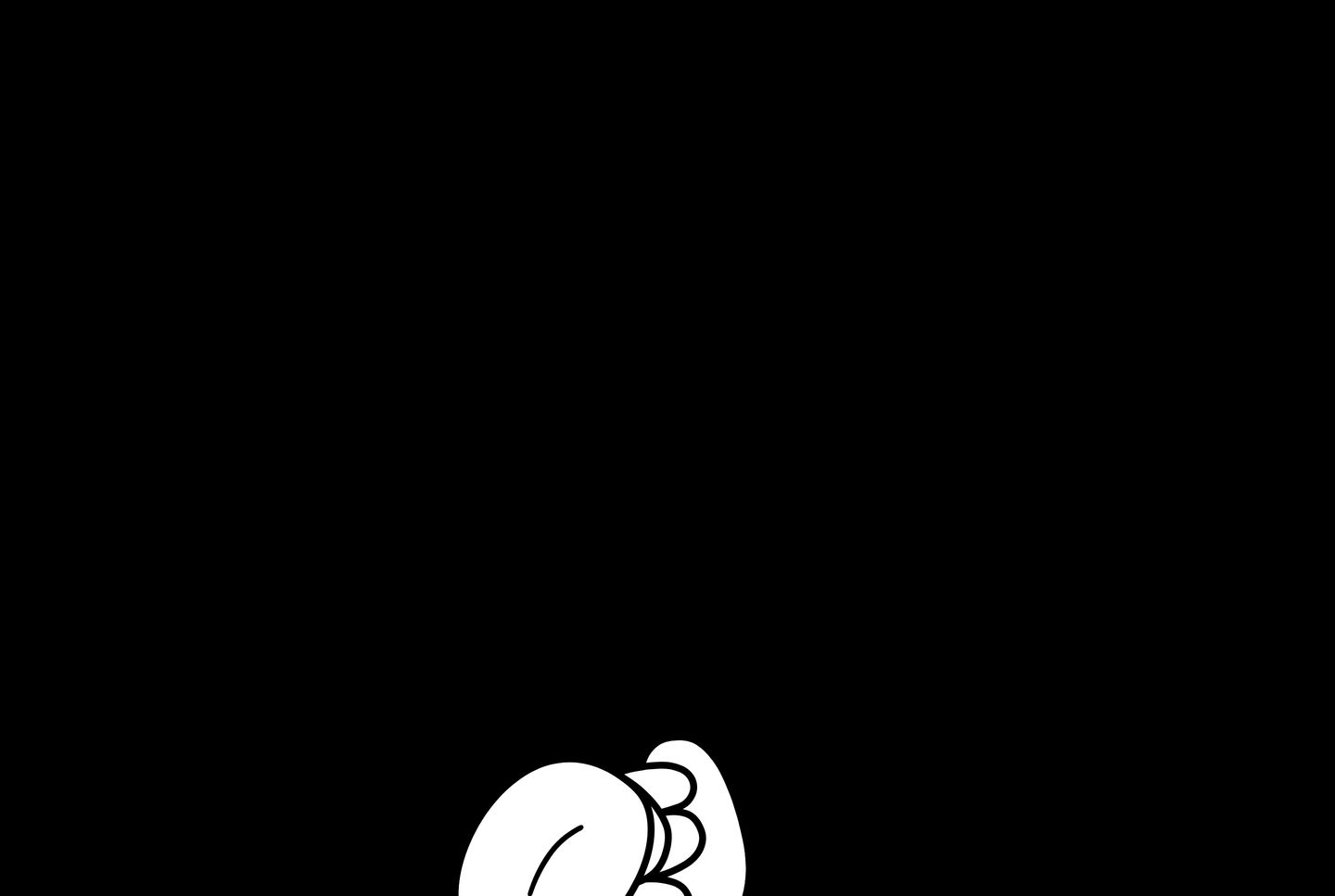 A vast field of black with only the top of a retro cartoon character peering up from the bottom edge.