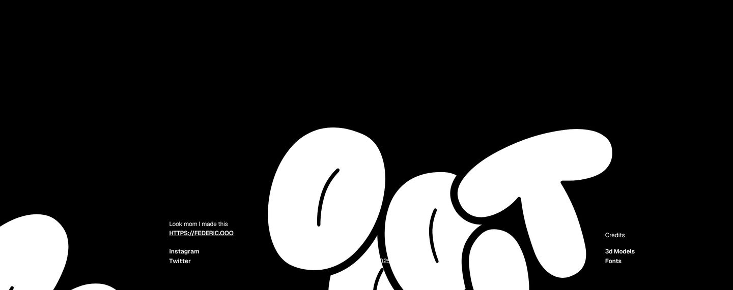 Stark monochrome footer dominated by massive bubble-style graffiti typography colliding with minimal utilitarian credits.