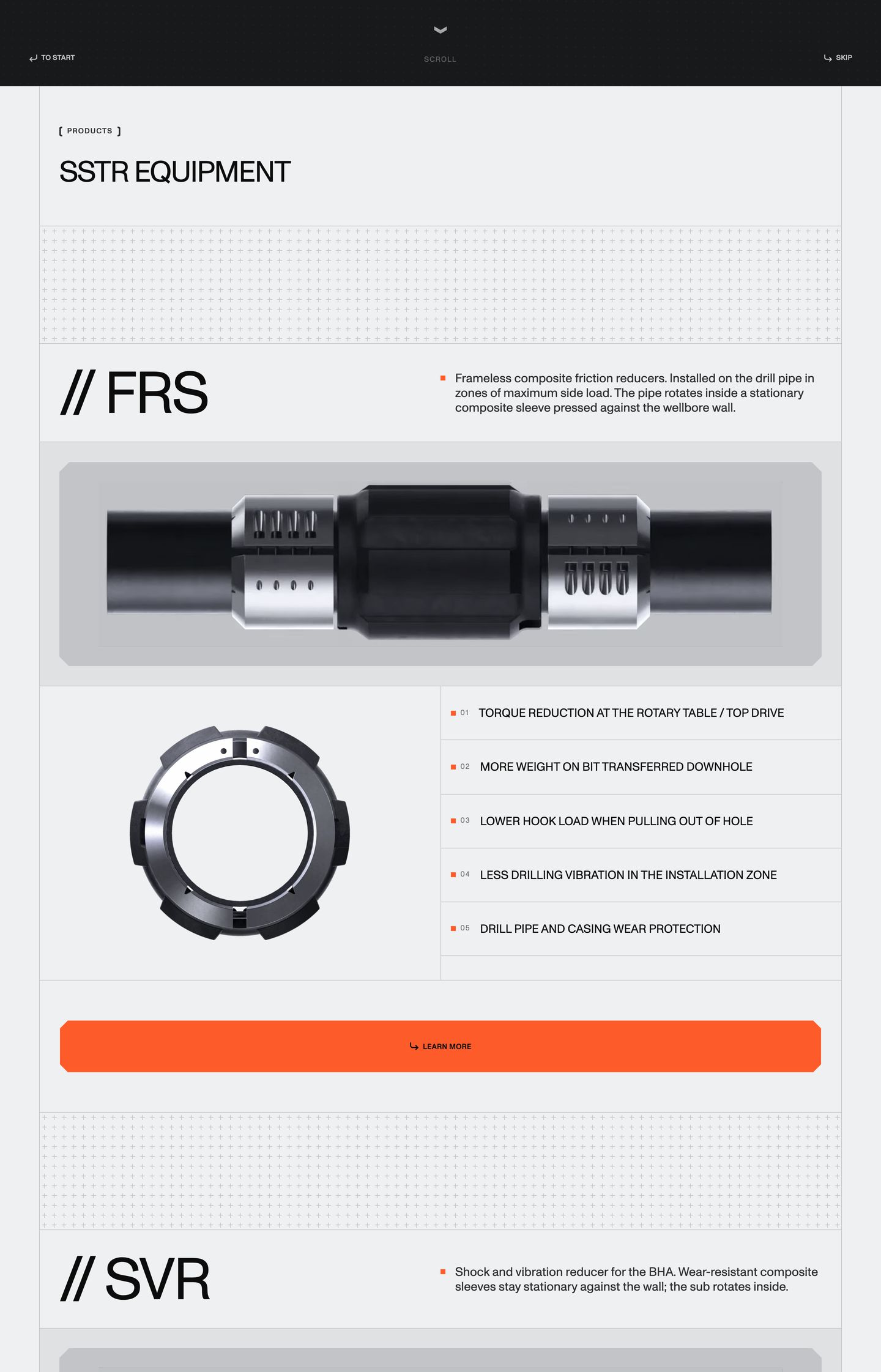 Technical industrial product showcase with precise grid dividers, heavy 3D mechanical renderings, and high-contrast Swiss typography.