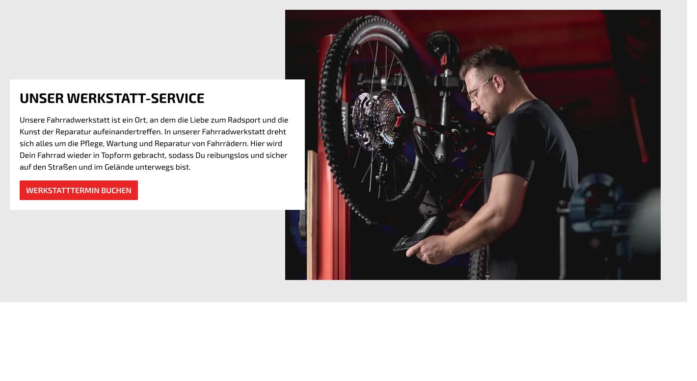 A clean service feature combining moody photography of a mechanic at work with a crisp overlapping text card and vivid red CTA.