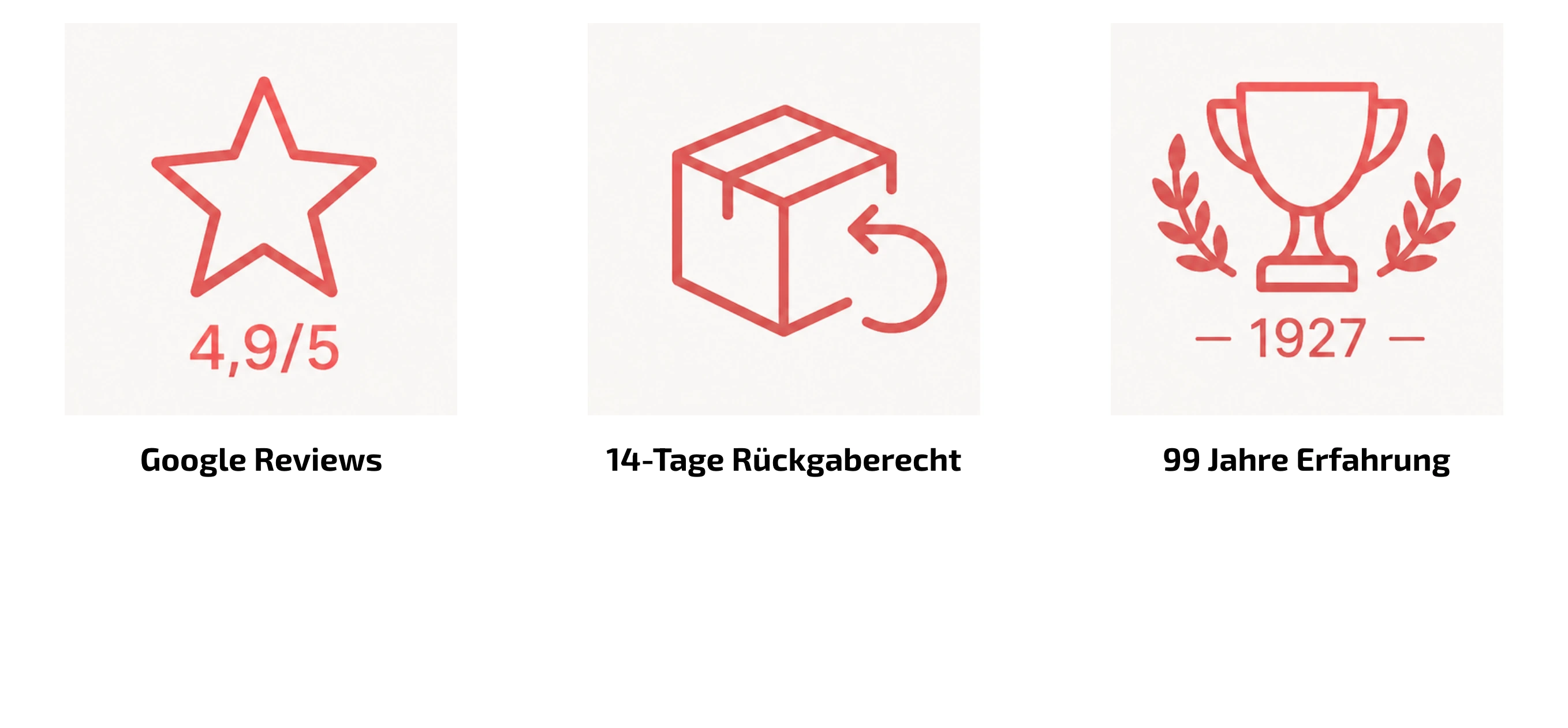 A clean, airy trust banner featuring warm red outline icons and concise credibility metrics.
