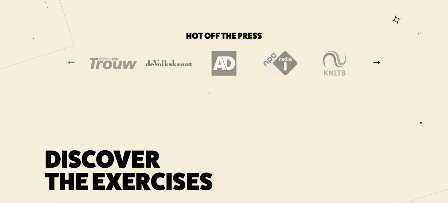 Warm paper-toned press banner pairing ultra-bold retro typography with clean grey media publication logos.