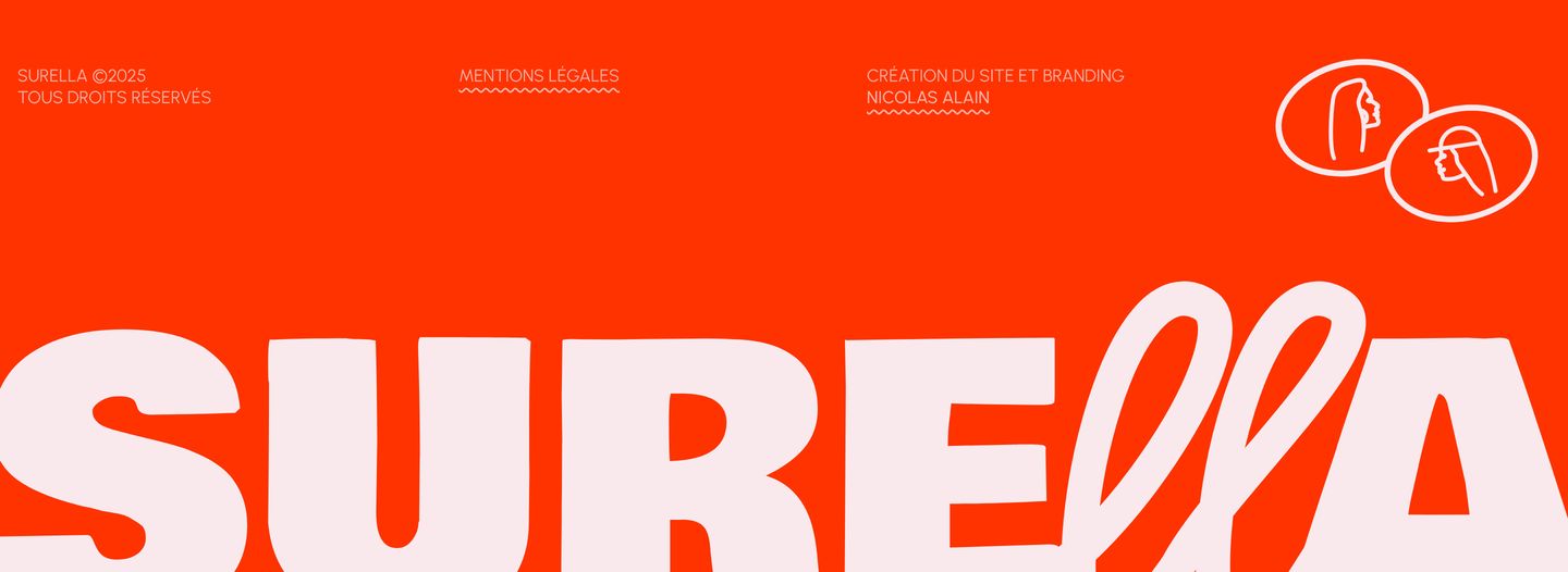 Electric orange footer dominated by massive cropped brand lettering and minimal legal links with squiggly underlines.