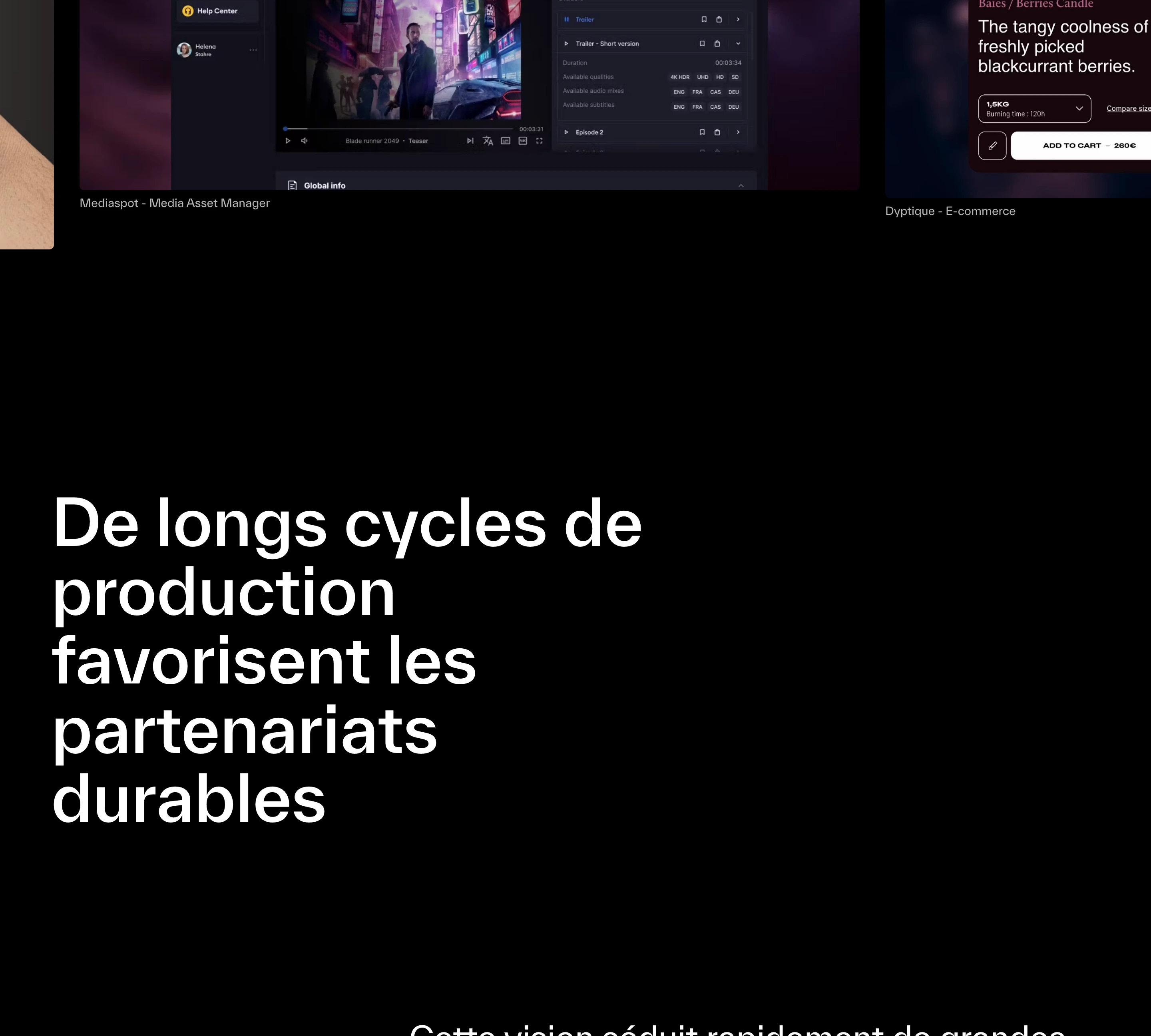 Stark pitch-black statement section using bold white grotesque typography surrounded by generous negative space.