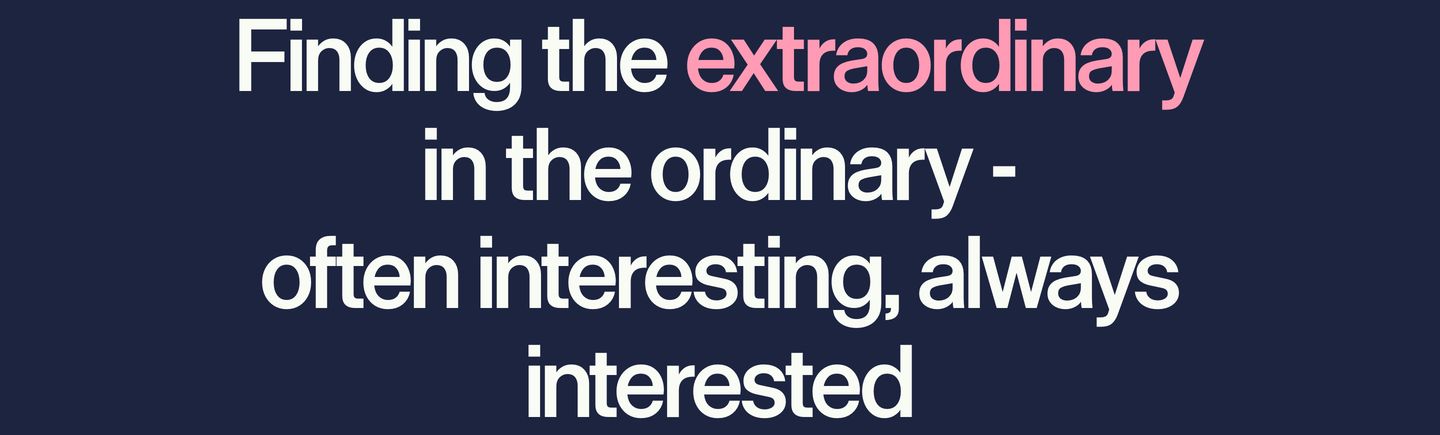 A confident, minimalist typographic statement on deep navy, elevated by tight tracking and a soft pink highlight.