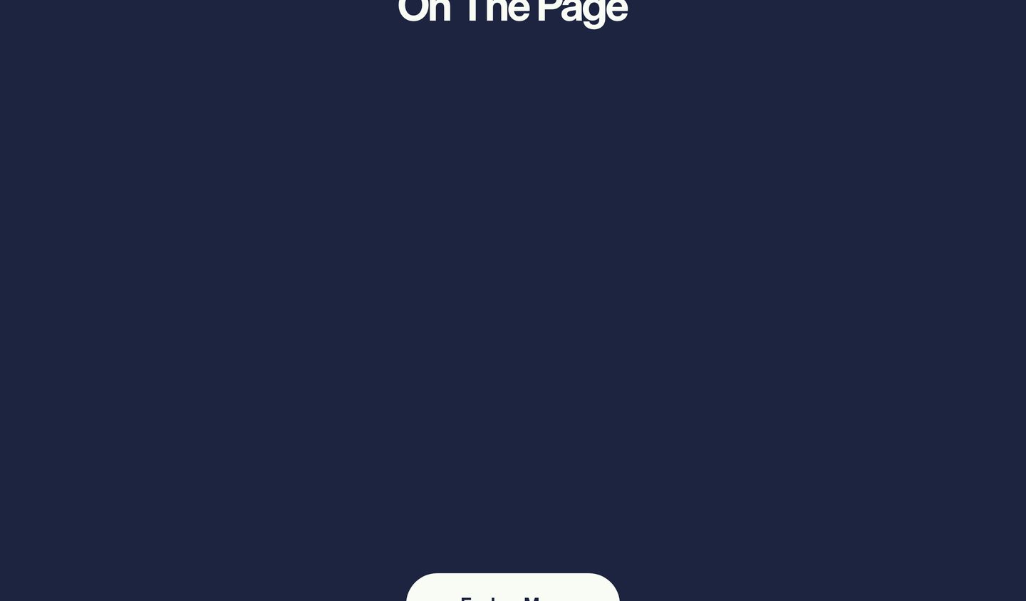 A minimal deep navy transition area featuring sparse centered typography and the top edge of a pill button.