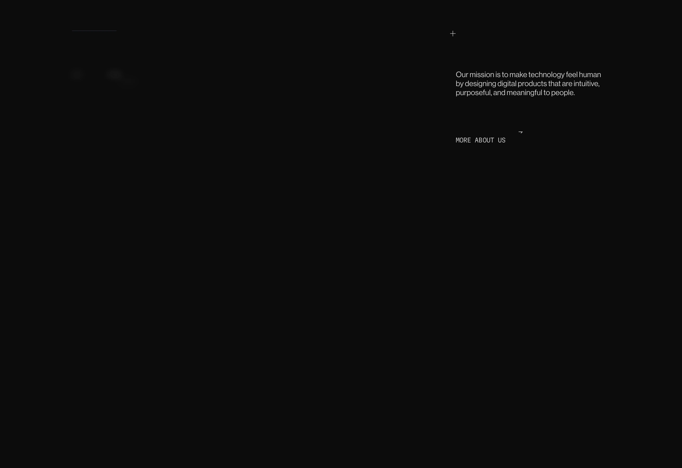 Vast, pitch-black space offset by a precise, understated mission statement and link tucked into the upper right corner.