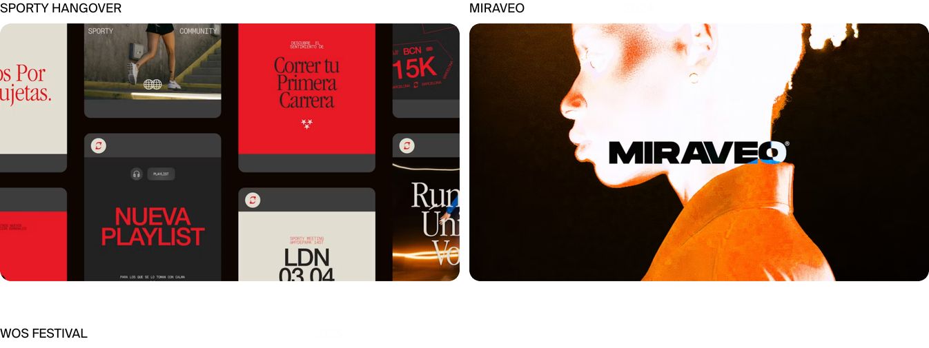 Minimal studio portfolio showcase presenting side-by-side rounded visual case studies beneath sparse uppercase title labels.