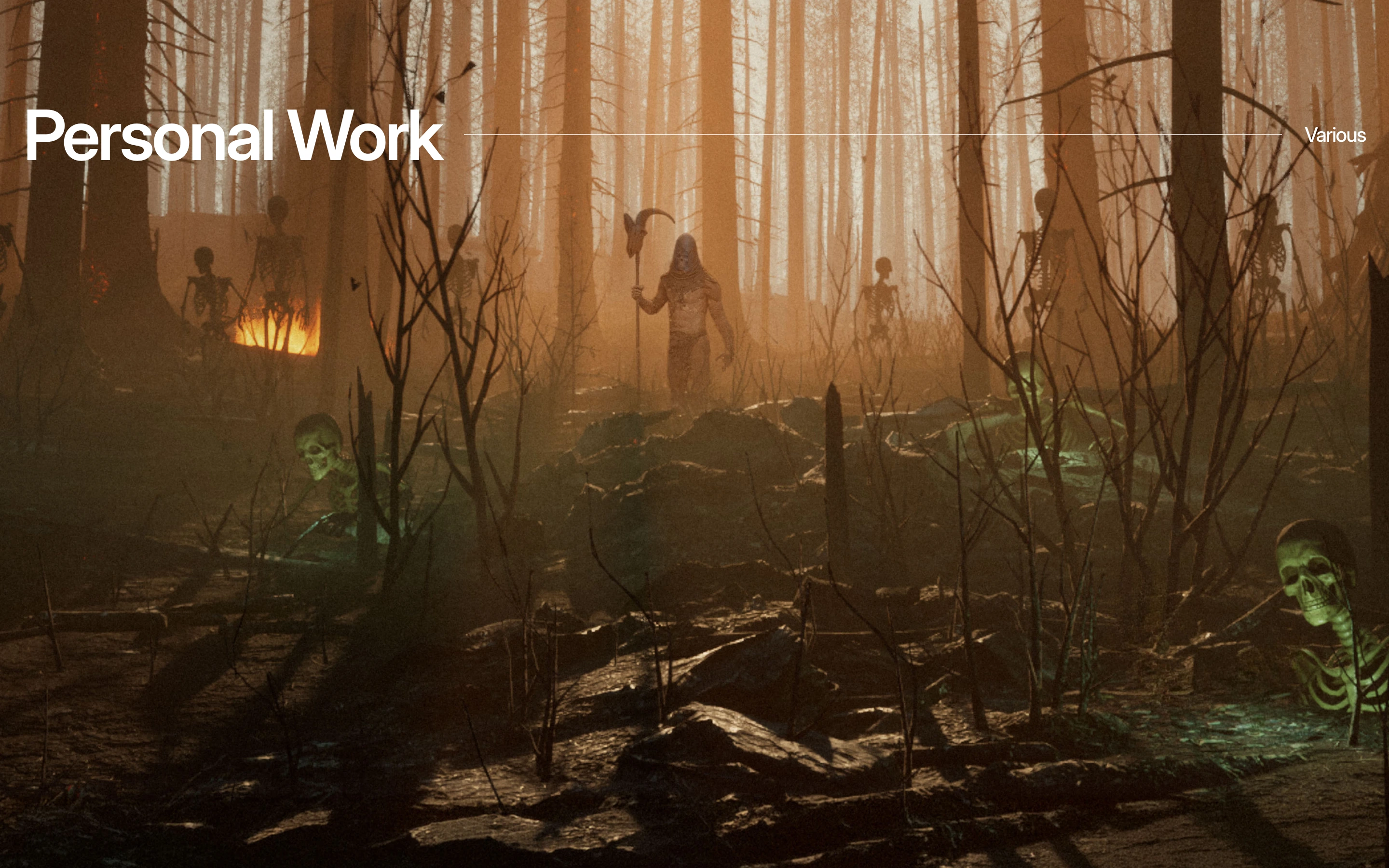 Atmospheric, cinematic full-bleed 3D artwork overlaid with minimal, high-contrast editorial typography.
