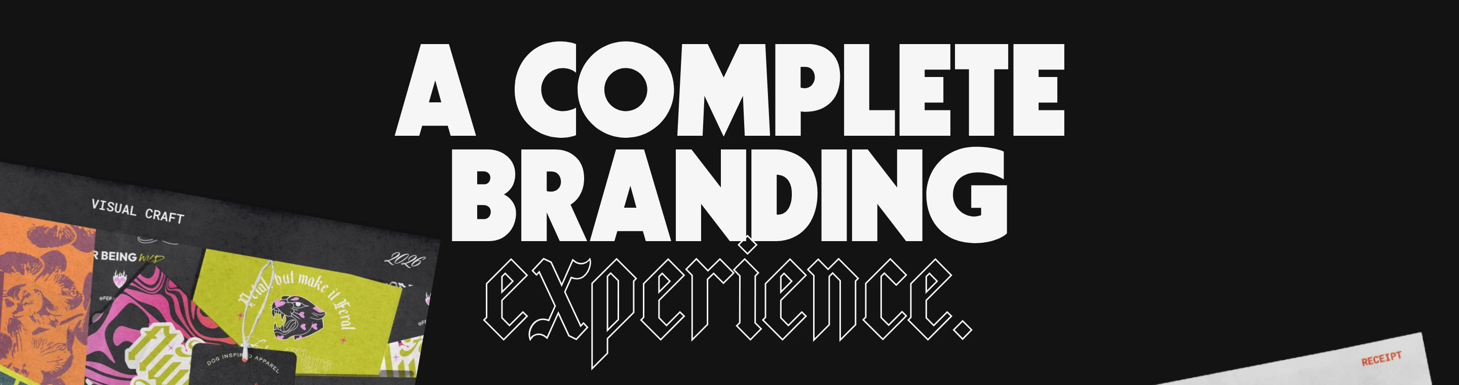 Massive high-contrast typography pairing heavy bold sans with an outlined gothic script over a pitch-black background.