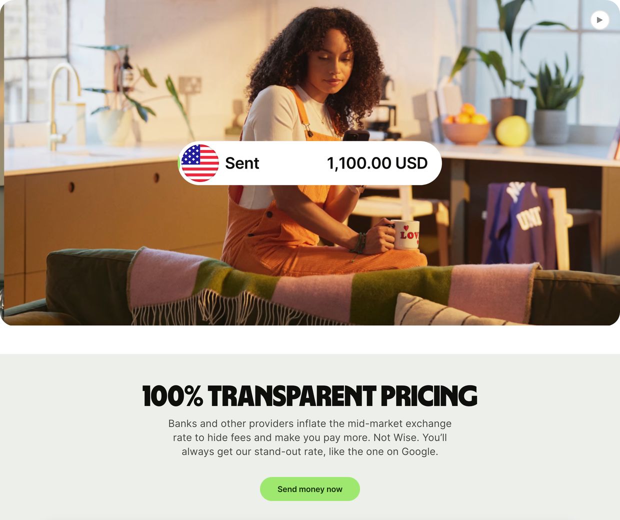 Warm, approachable lifestyle video paired with punchy condensed typography and an assertive neon green action button.
