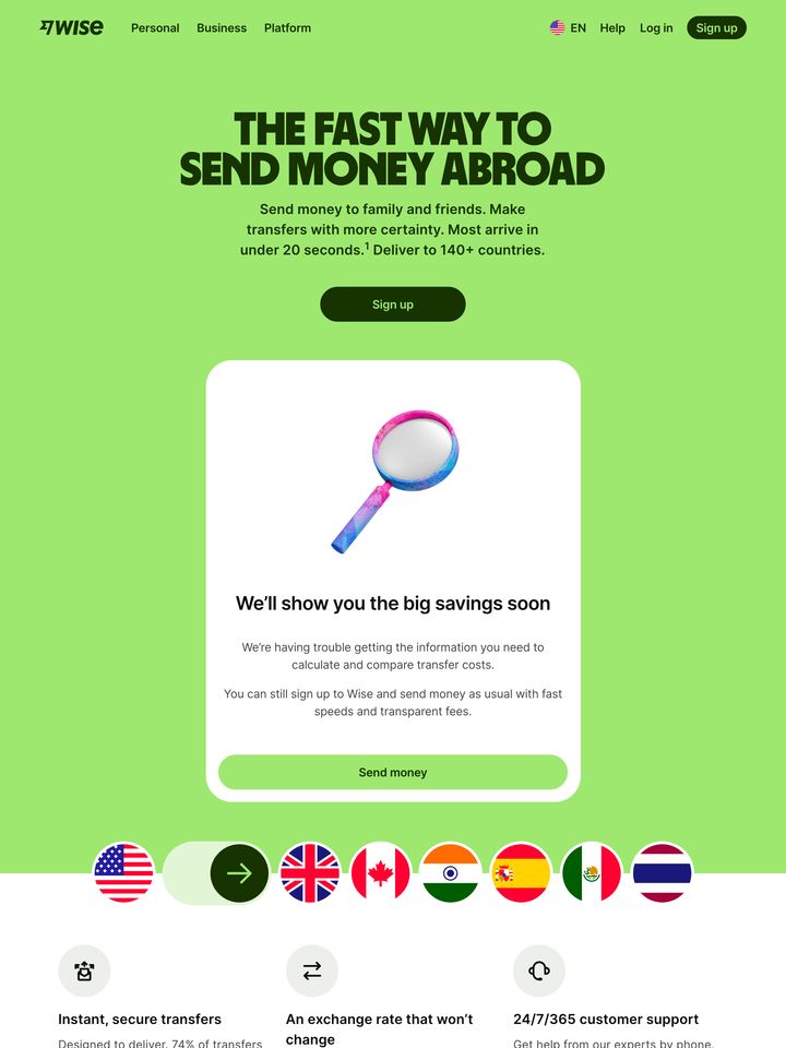 Wise homepage