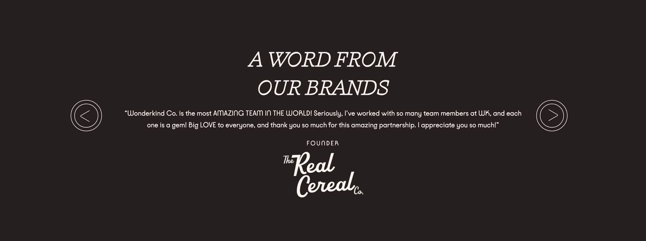 An elegant, dark-toned testimonial carousel balancing italic display serifs with warm typography and minimalist slider navigation.