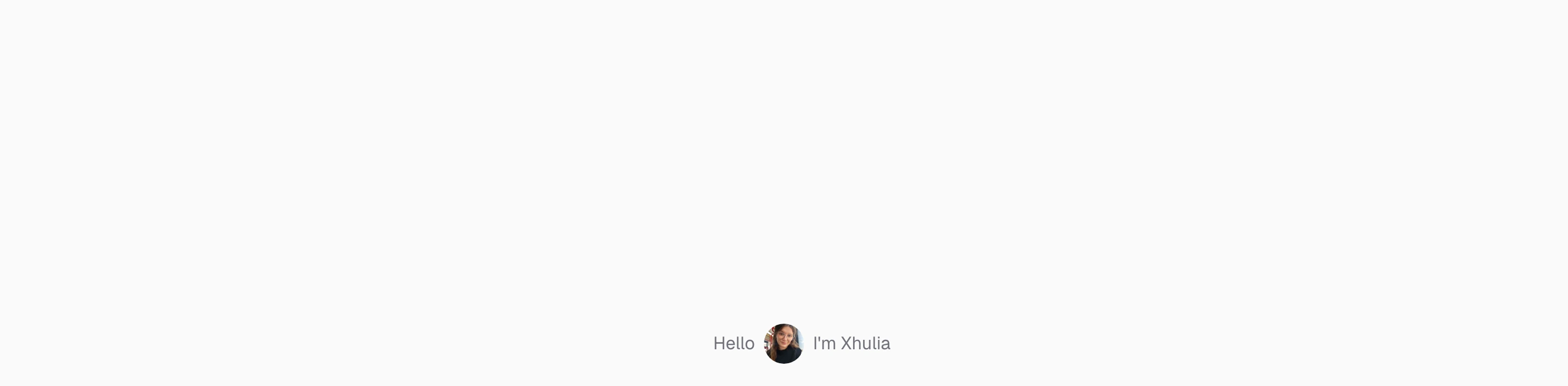 An expansive sea of quiet whitespace framing an understated personal greeting with an inline circular portrait avatar.