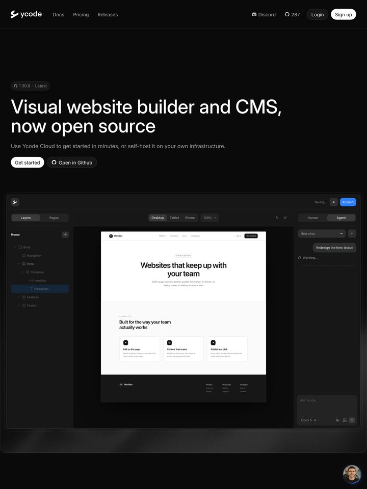 Ycode homepage
