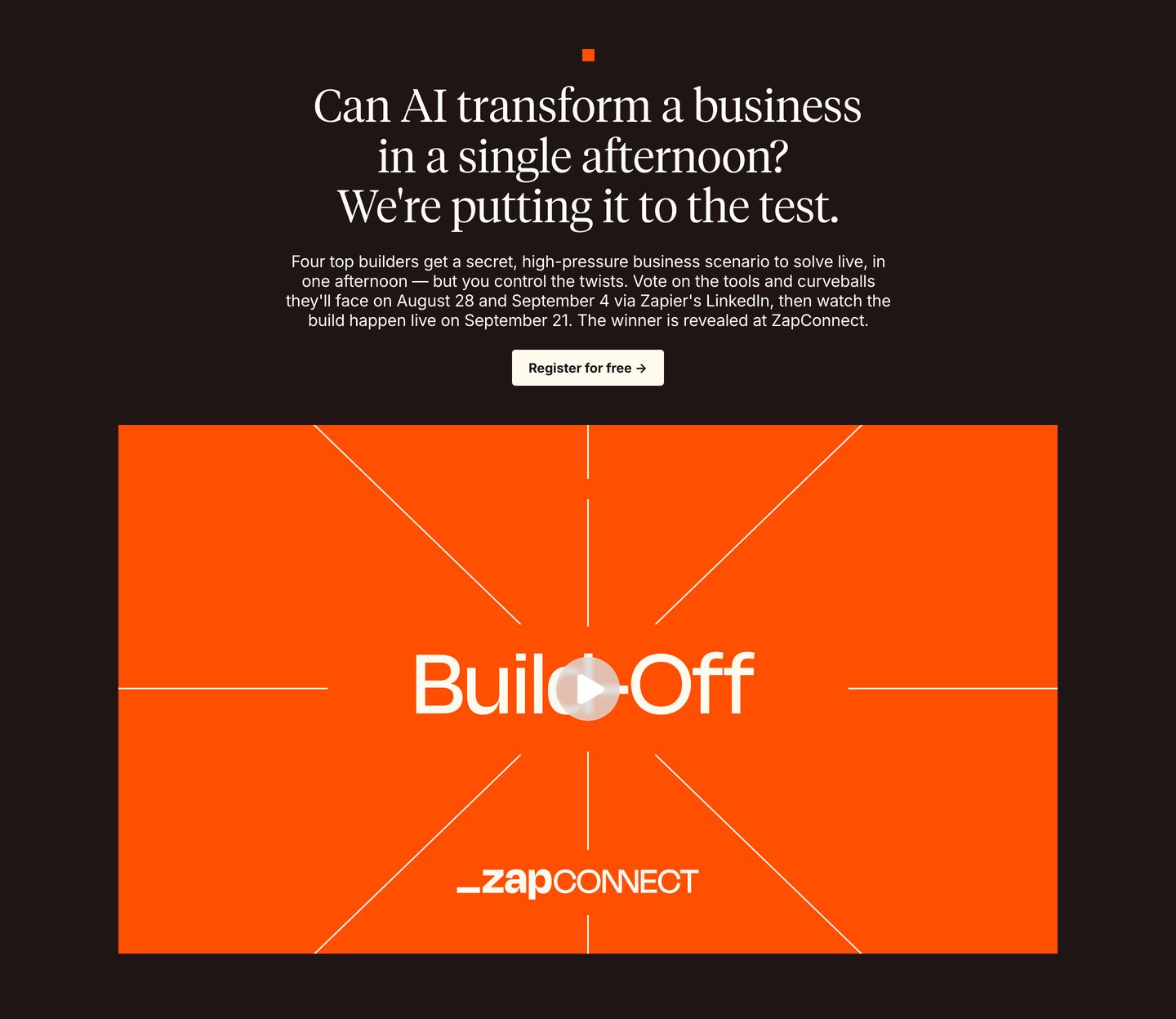 An authoritative editorial announcement pairing dark, bookish serif typography with a stark, high-contrast orange media card.