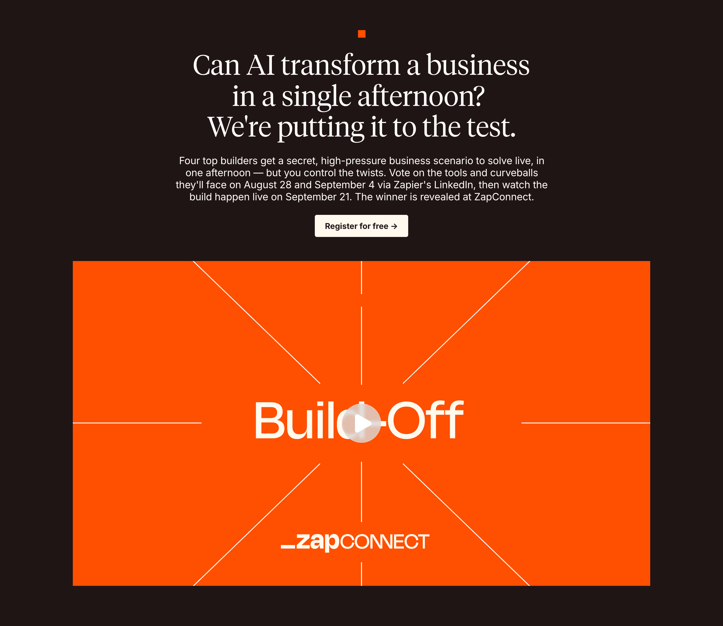 An authoritative editorial announcement pairing dark, bookish serif typography with a stark, high-contrast orange media card.