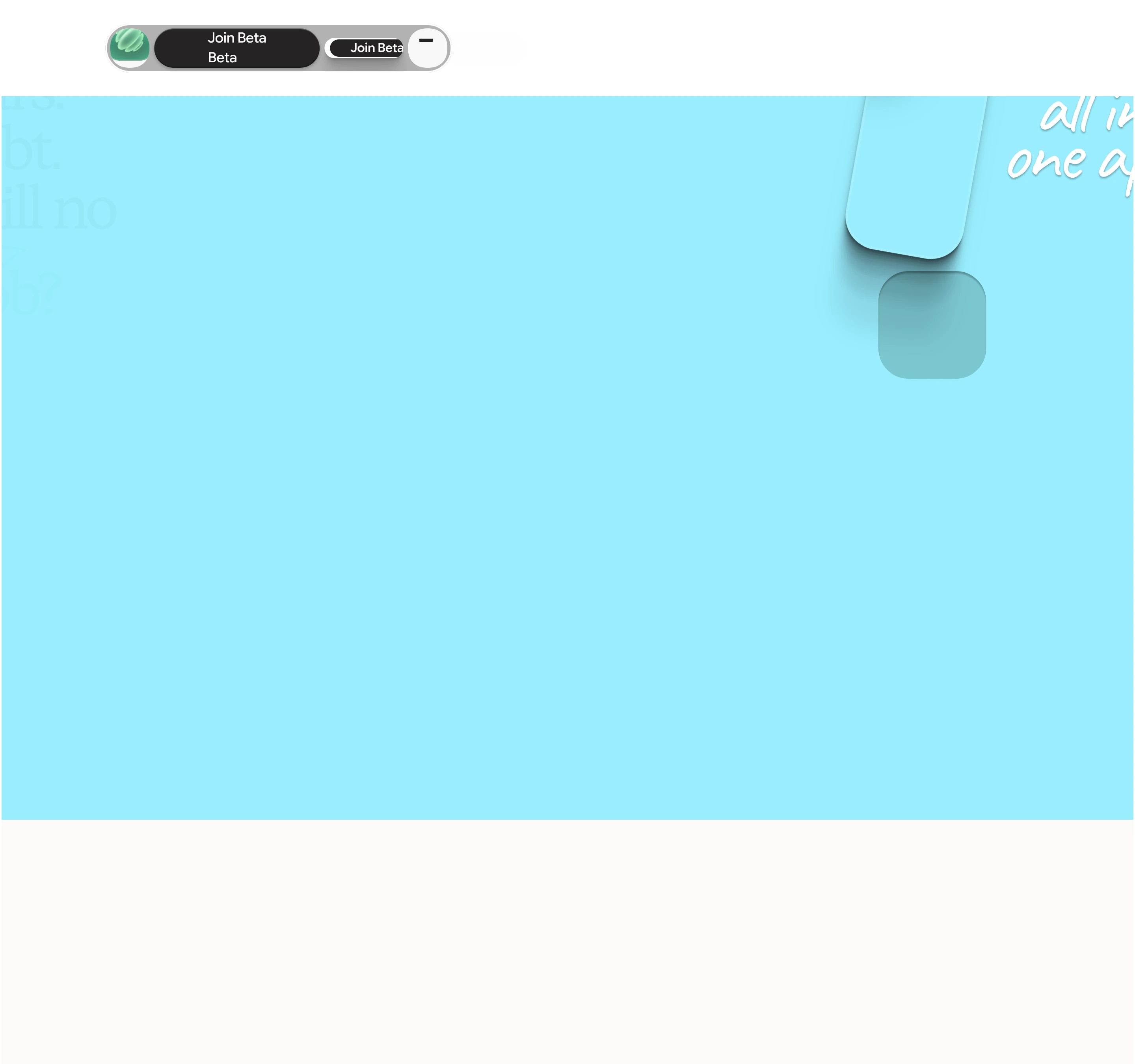 A light sky-blue expanse framed by a floating dynamic island navigation and soft dimensional cards.