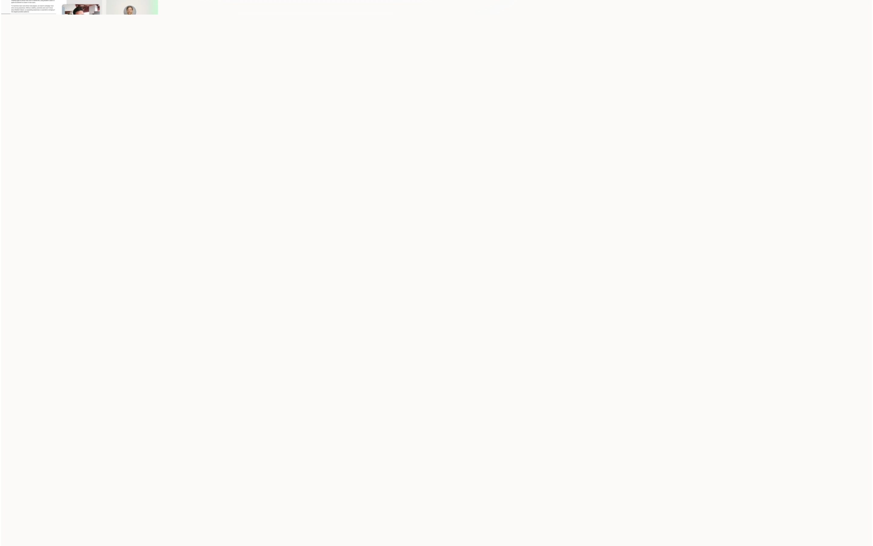 An expansive, near-empty whitespace section with subtle video and photographic thumbnails docked along the top edge.